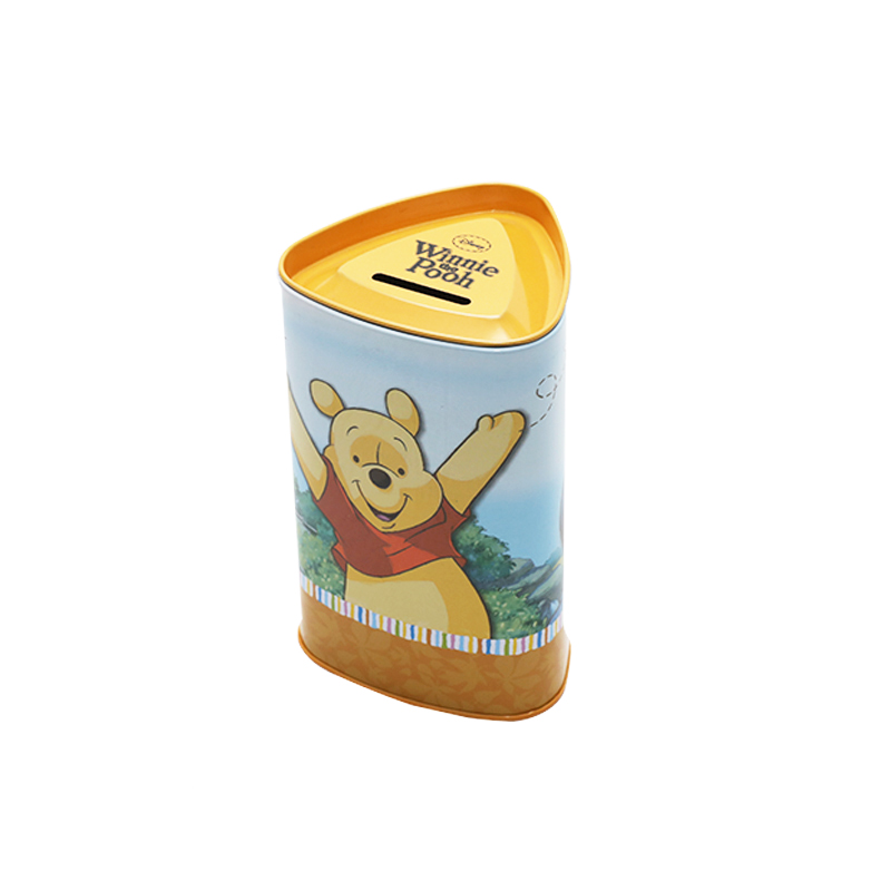 High Quality  Triangle Tin Saving Money Coin Box Can With Easy-Open Cover YC18