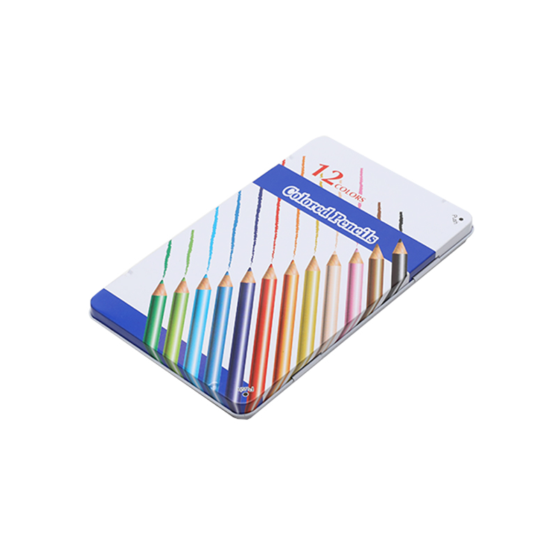 Wholesale Custom Printing 12pcs Color Pencil Tin Metal Box Plastic Tray Inside School Office Use YA003