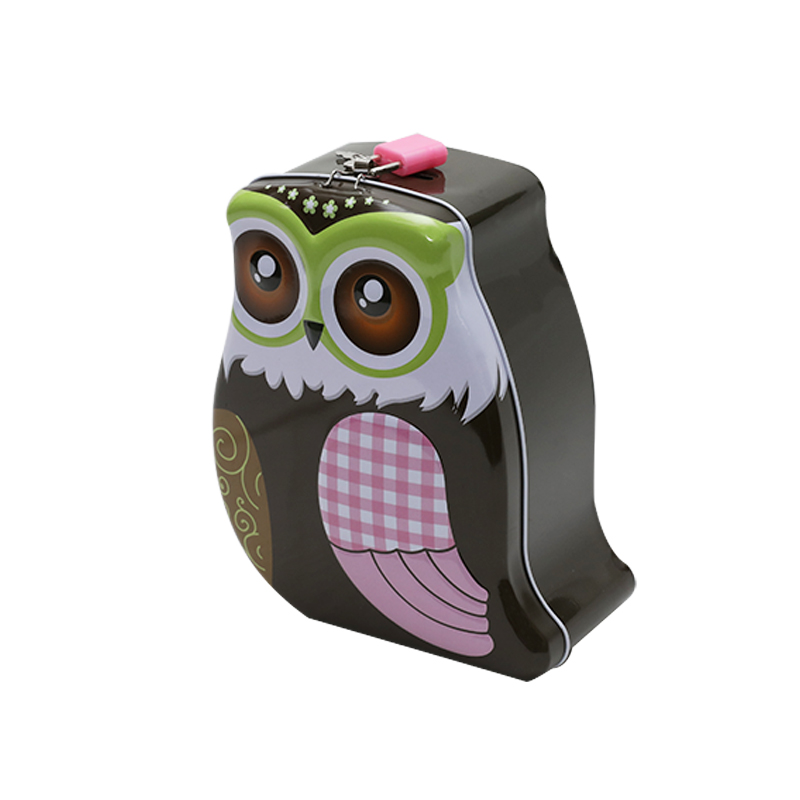 Owl-Shaped Tin Saving Money Coin Box Can  YC16