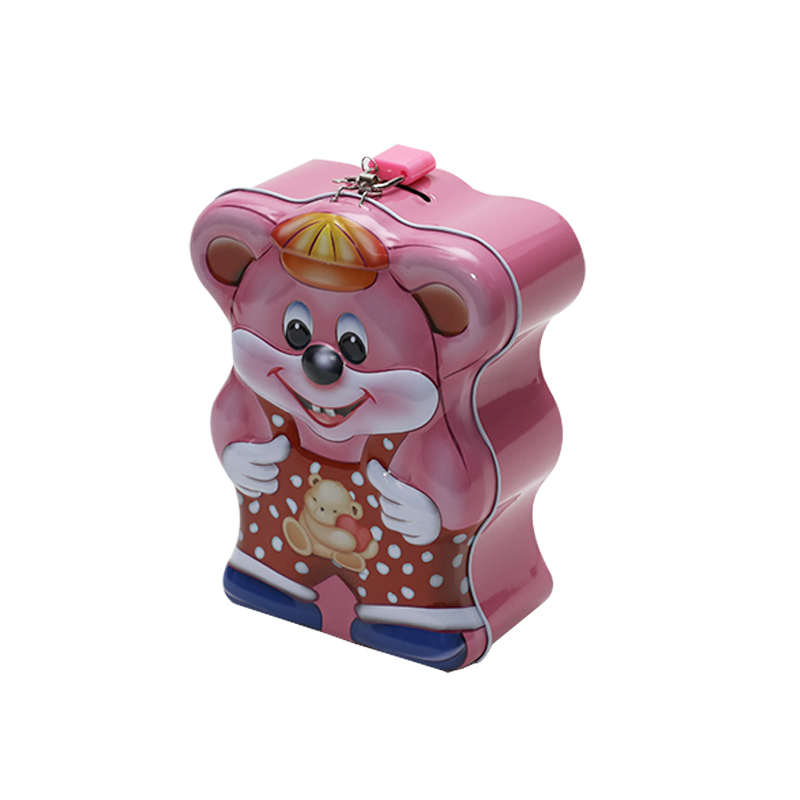 Bear-Shaped Tin Saving Money Coin Box Can With Key And Lock YC21